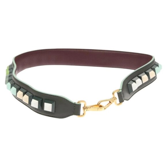 FENDI Strap You Shoulder Strap Leather Green Auth - Picture 1 of 7